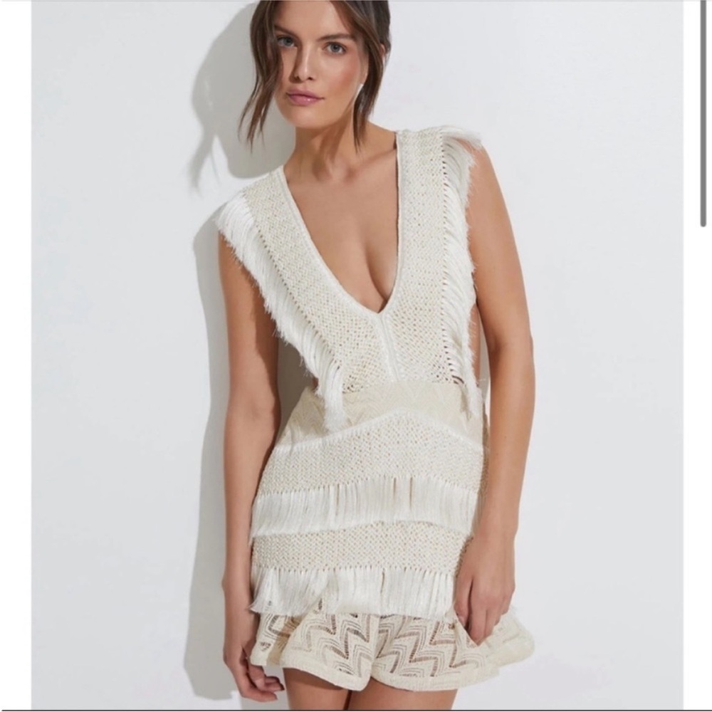 PatBO Cream Fringe Mini Dress